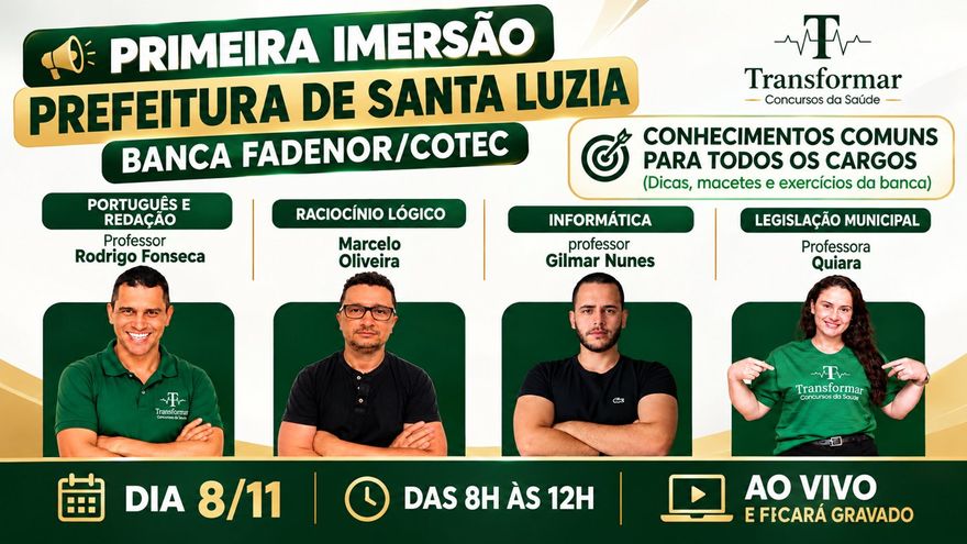 Bônus: 1ª Imersão Prefeitura de Santa Luzia com os professores Rodrigo Fonseca, Marcelo Oliveira, Gilmar Nunes e Quiara
